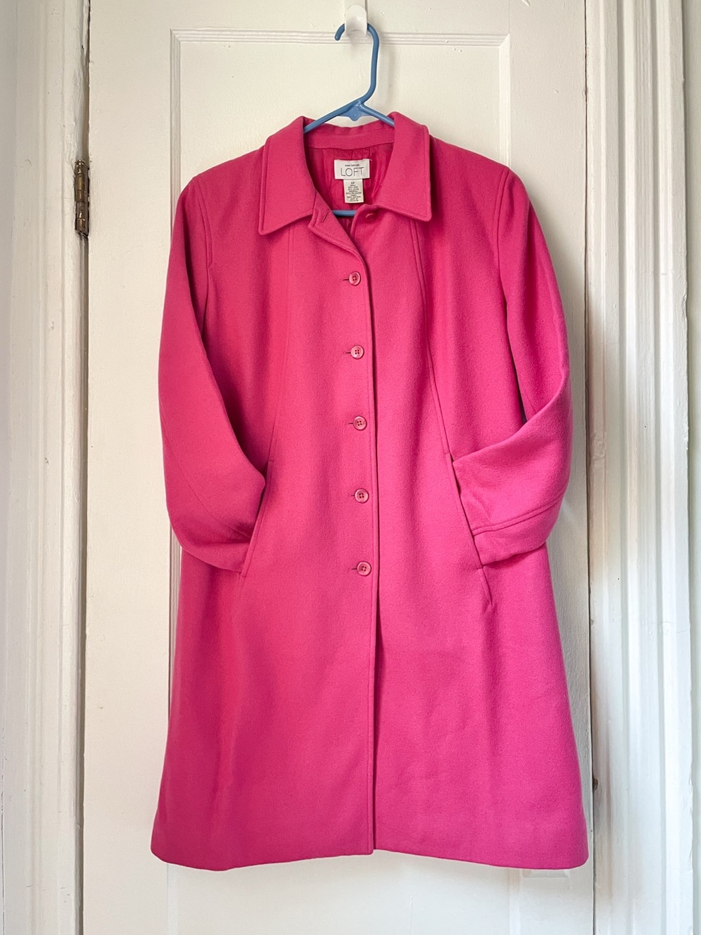 Vintage 2001 Ann Taylor LOFT Hot Pink Wool Blend A-Line Coat Size 6P
